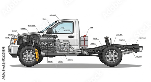 Detailed Diagram of Pickup Truck Chassis.