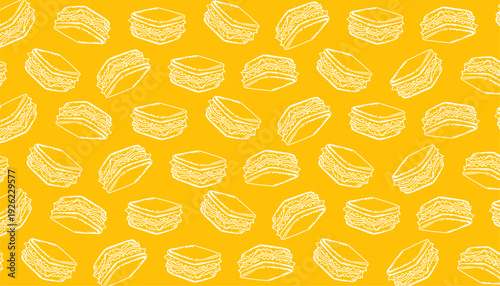 Sandwich Seamless Pattern. Hand Drawn Fast Food Illustration. Sandwich Repeating Background. Minimal Doodle Vector Texture.