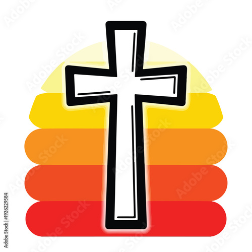 A cross in front of a rainbow-colored background