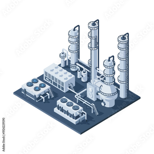 Industrial Factory Model with Towers and Equipment.