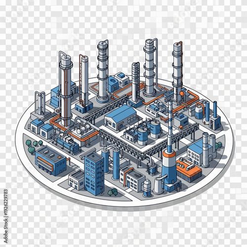 Industrial Factory Complex with Multiple Towers.