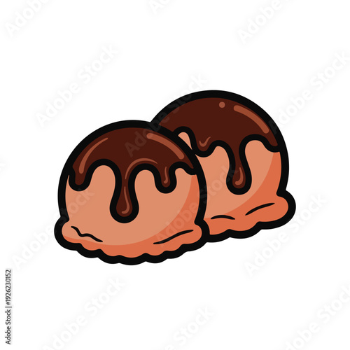 A digital illustration of two donuts with chocolate glaze