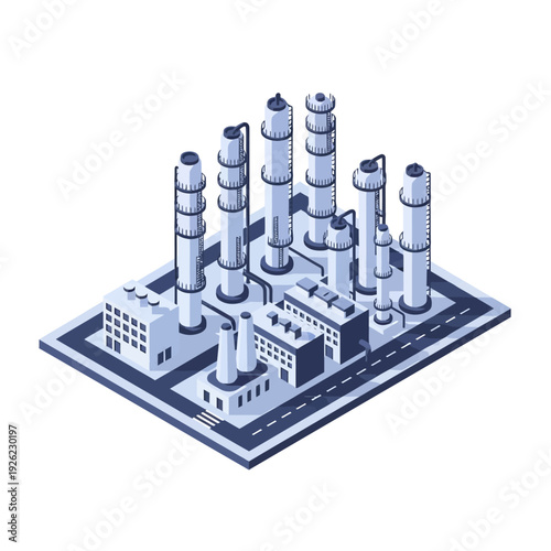 Isometric Factory Illustration with Industrial Buildings.