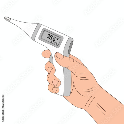 Digital Medical Thermometer Showing High Temperature Reading for Health Monitoring