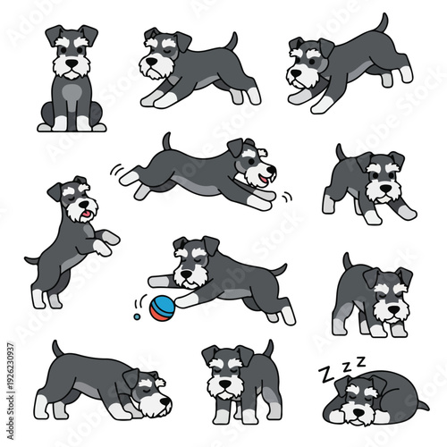 A digital illustration of 10 cartoon dogs