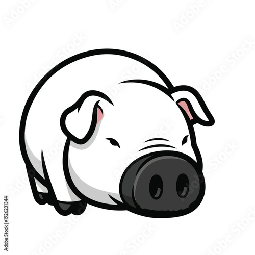 A cute cartoon pig with a black nose and floppy ears