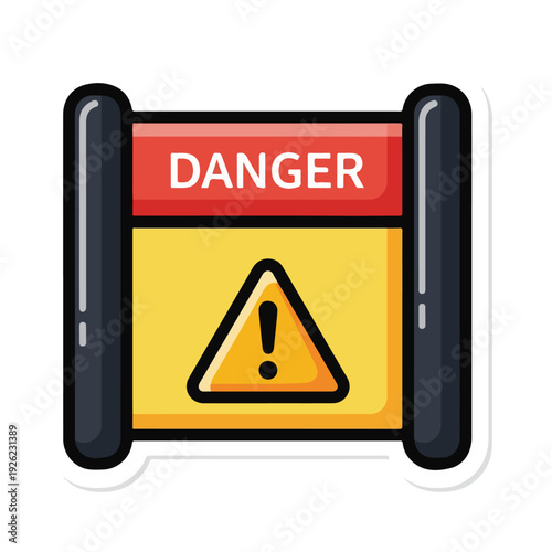 A digital illustration of a danger sign wrapped like a scroll