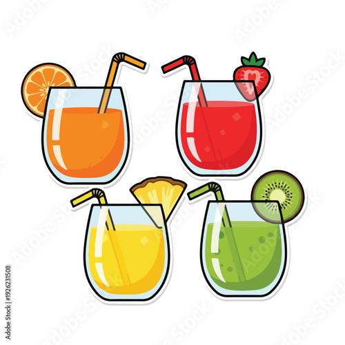 Colorful drinks with straws and fruit