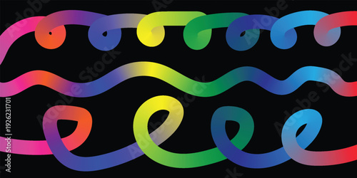 Vibrant rainbow squiggles on black background