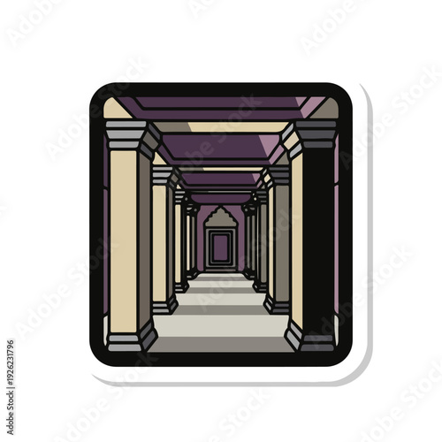 A digital illustration of a long, empty corridor
