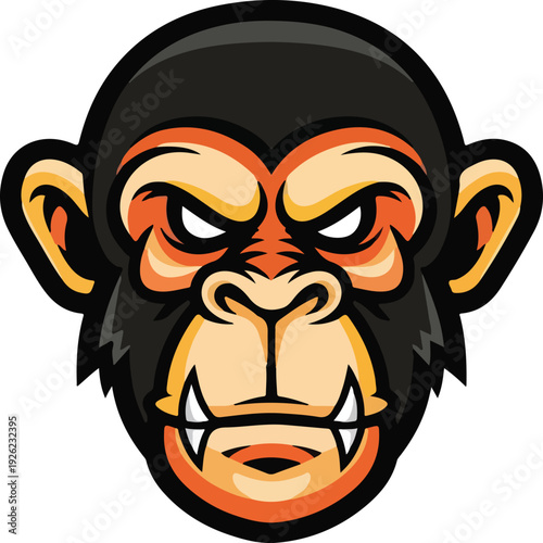 Angry Cartoon Gorilla Head Illustration.