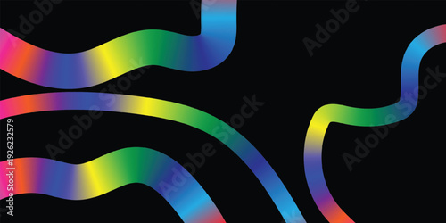 Rainbow colored wavy lines on a black background