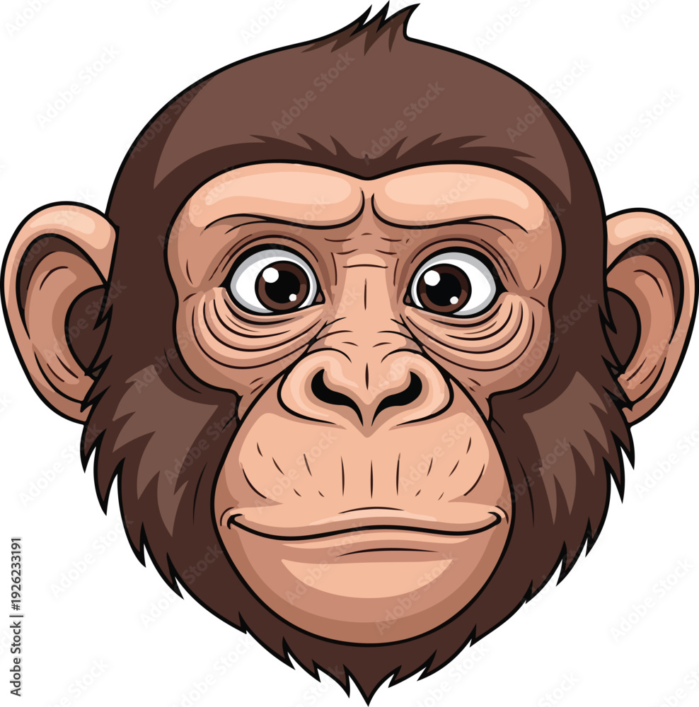 Fototapeta premium Cartoon Monkey Face with Surprised Expression.