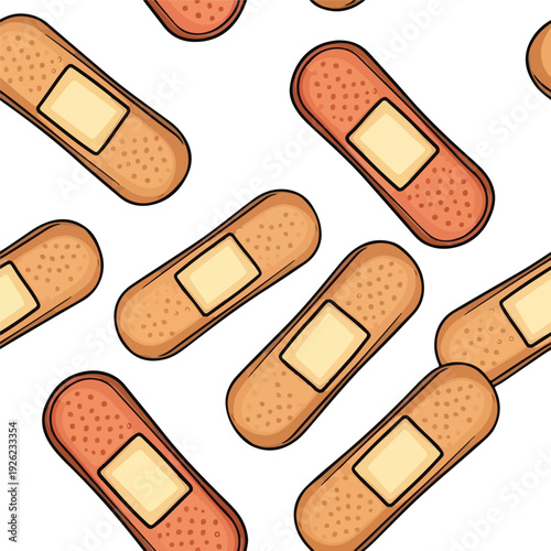 Cartoon band-aids scattered on plain surface