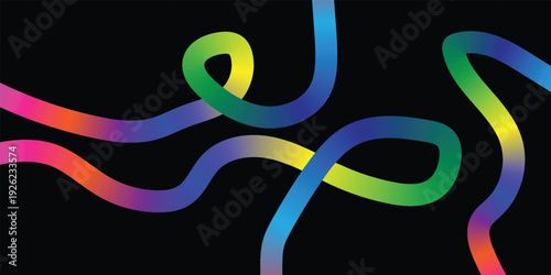 Vibrant rainbow colored squiggles on black background