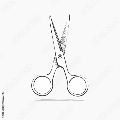 Hand-drawn illustration of a pair of open scissors on a white background