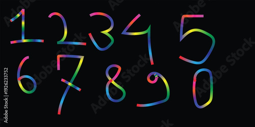 Rainbow colored numbers 0 9 on black background