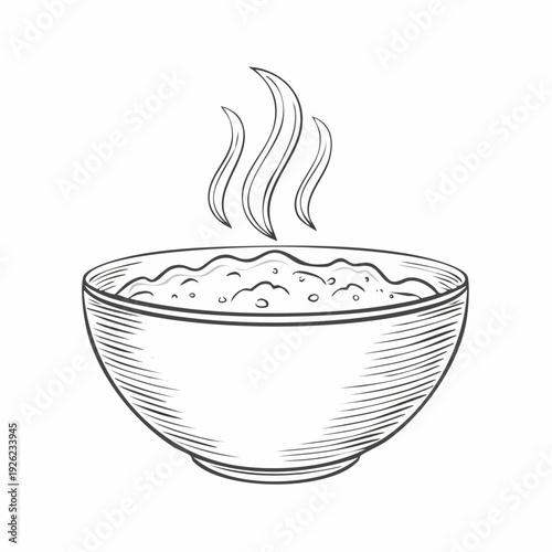 Hand-drawn sketch of a steaming hot bowl of porridge, a concept for a warm comforting breakfast meal