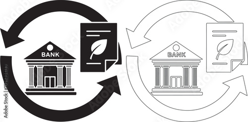 Bank Building with Leaf Document and Circular Arrows