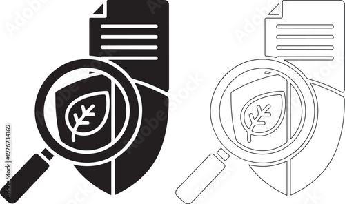 Document Security Shield with Leaf Icon Magnified