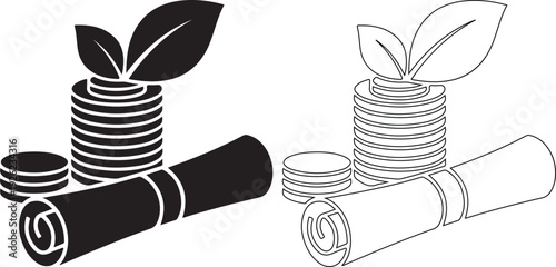 Coins Growing With Leaves and Diploma Scroll