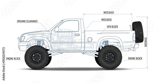 Detailed Technical Drawing of Pickup Truck.