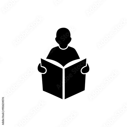 Reading Book Silhouette Person Isolated on White.