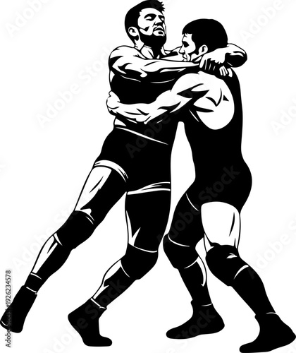 Wrestling match silhouette vector illustration