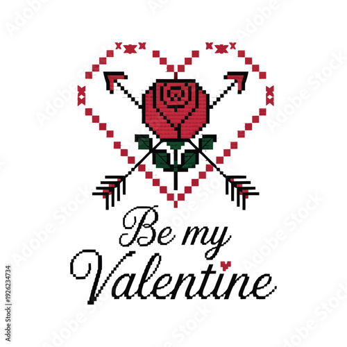 Cross-stitched heart design conveys a romantic sentiment with a.