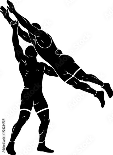 Wrestling match silhouette vector illustration