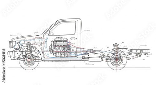Detailed Technical Drawing of Truck Chassis.