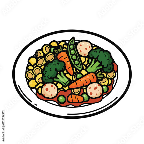 Colorful plate filled with mixed vegetables