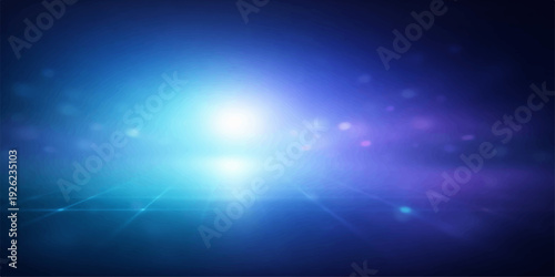 Bright blue abstract sky background featuring glowing stars and radiant sun rays with a motion blur design of energy beams and light flares shining through the dark space