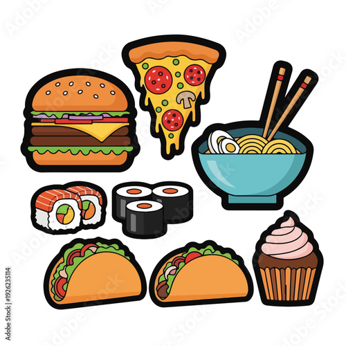 Colorful cartoon food icons