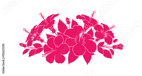 Vector illustrations of Hibiscus Flowers, devoid of white outlines, allowing for effortless color modification or integration into any background.