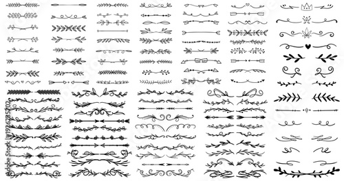 Hand Drawn decorative divider elements. Border flourish collection. Divider ornament, borders, doodle, separators, page dividers, header