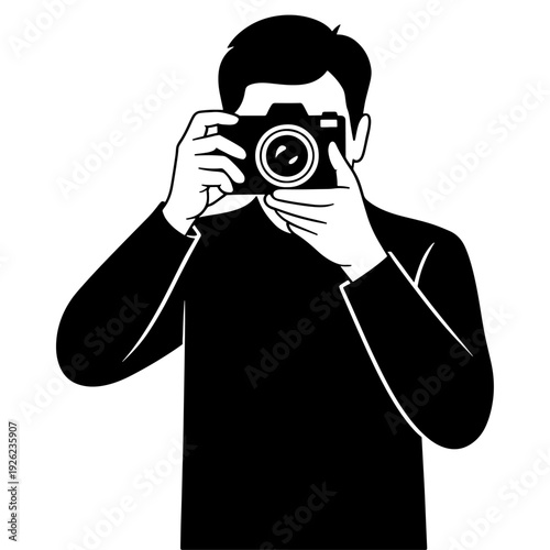 A man is taking a picture with a camera, Silhouette Illustration
