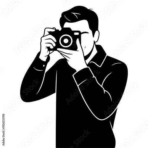 A man is taking a picture with a camera, Silhouette Illustration