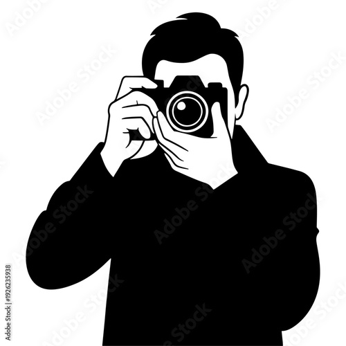 A man is taking a picture with a camera, Silhouette Illustration