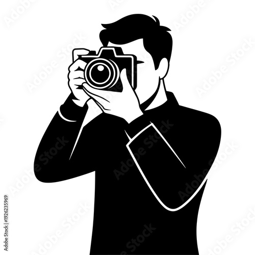 A man is taking a picture with a camera, Silhouette Illustration