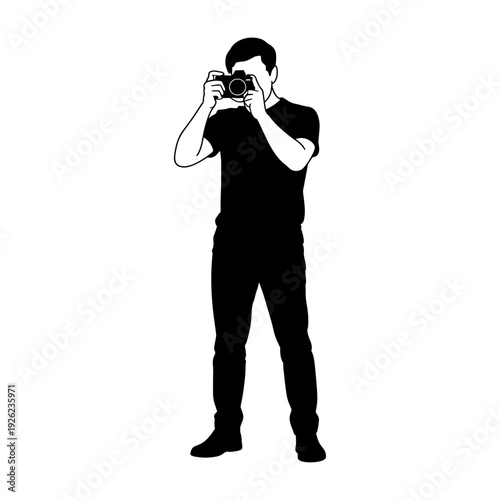 A man is taking a picture with a camera, Silhouette Illustration