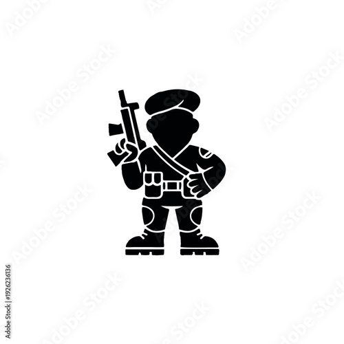 Soldier holding rifle in ready stance with confident expression