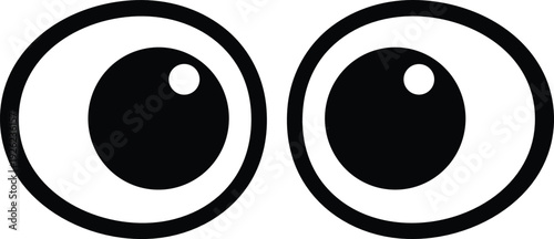 Cute Cartoon Wide Open Eyes Icon Black and White Minimal Funny Expression Vector Illustration