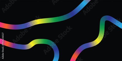Vibrant rainbow colored wavy lines on black background