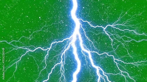 Electricity flashes across a vibrant green screen with lightning and sparks from a central point