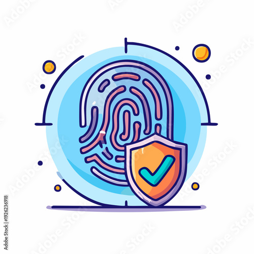 Biometric security concept with fingerprint scan and shield icon, digital authentication and personal data protection illustration