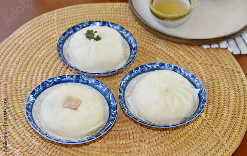 Group of Chinese stuffed steamed bun, High angle view
