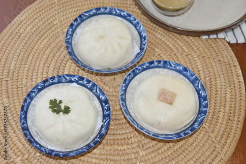 Group of Chinese stuffed steamed bun, High angle view