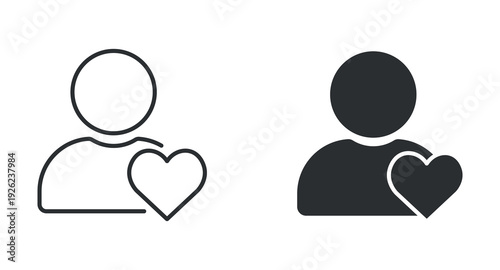 User favorite icon set, profile love heart symbol, customer preference sign, loyalty vector illustration