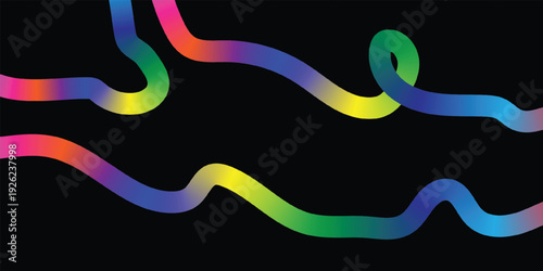 Vibrant rainbow colored wavy lines on black background